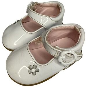 Mary Jane Style White Dress Shoes With Flower Baby Girls Size 2